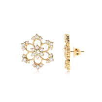Brinco Flor Com Zircônias Folheado a Ouro 18k