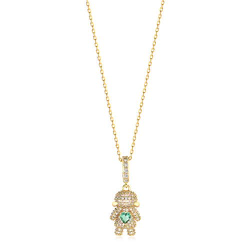 Pingente Menino Coração Verde Cravejado Com Zircônias Folheado a Ouro 18k