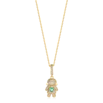 Pingente Menino Coração Verde Cravejado Com Zircônias Folheado a Ouro 18k