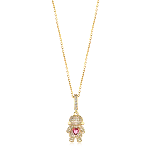 Pingente Menina Coração Rosa Cravejado Com Zircônias Folheado a Ouro 18k