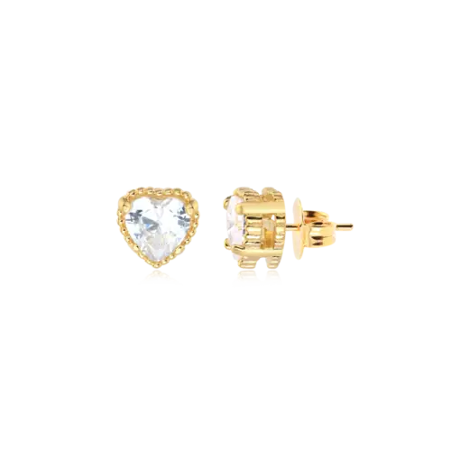 Brinco Zircônia Coração Folheado a Ouro 18k