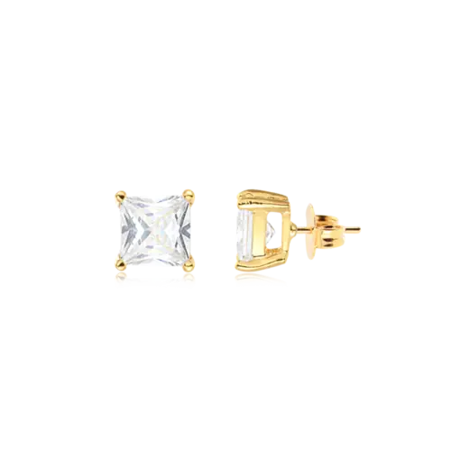 Brinco Zircônia Quadrado 6x6mm Folheado a Ouro 18k