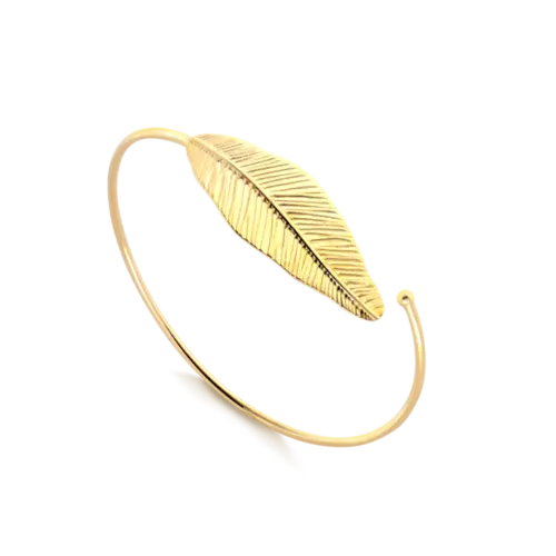 Bracelete Aberto Folha Fio 1,5mm Folheado a Ouro 18k