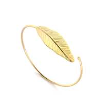 Bracelete Aberto Folha Fio 1,5mm Folheado a Ouro 18k