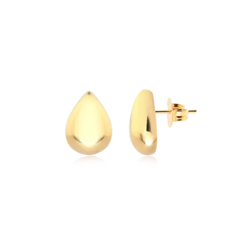 Brinco  Gota Lisa 9x12mm Folheada a Ouro 18k