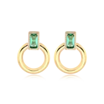 Brinco Circular Pedra Retangular Creavejado Folheado a Ouro 18k