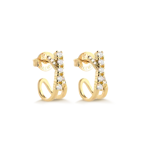 Brinco Formato X Zircônia Folheado a Ouro 18k