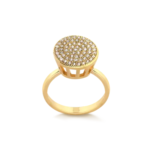 Anel Quézia Redondo Com Zircônia Folheado a Ouro 18k
