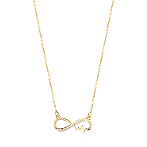 Gargantilha Infinito Batimento Cardíaco Zircônia Folheado a Ouro 18k