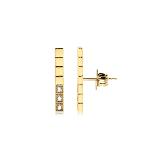Brinco Palito Com Zircônias Folheado a Ouro 18k