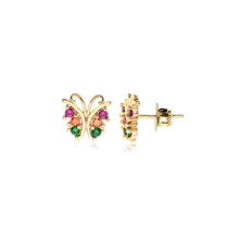 Brinco Borboleta Com Zircônias Coloridas Folheado a Ouro 18k