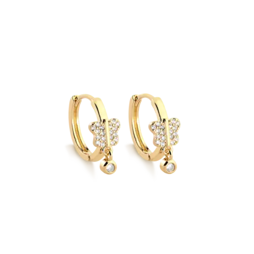 Argola Borboleta Com Zircônia Ponto de Luz Folheada a Ouro 18k