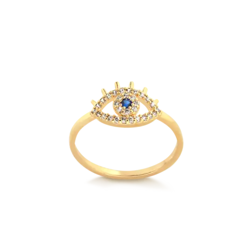 Anel Olho Grego Com Zircônias Folheado a Ouro 18k