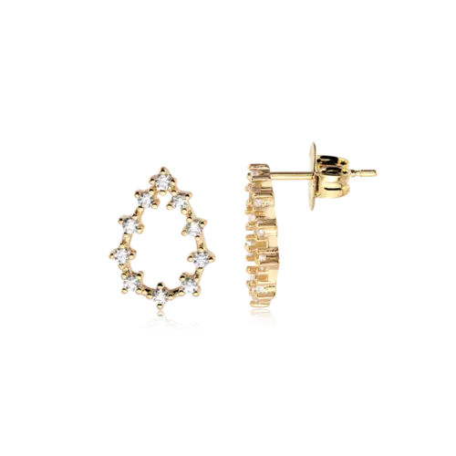 Brinco Gota Vazada Com Zircônia Folheado a Ouro 18k