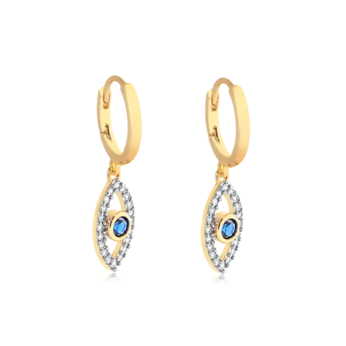 Argola Olho Grego Com Pedras de Zircônia Folheada a Ouro 18K