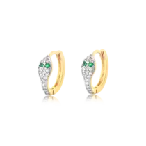 Argola Cobra Com Pedras de Zircônia Branca e Verde Folheado a Ouro 18k