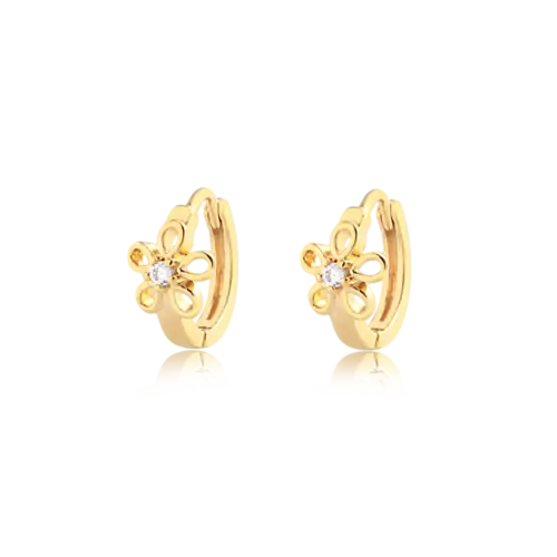 Argola Flor Vazada Com Pedra de Zircônia Folheada a Ouro 18k