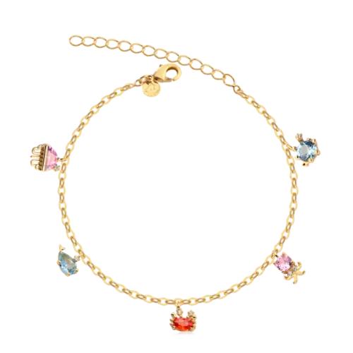 Pulseira Mix Marinho Zircônias Coloridas Folheada a Ouro 18k