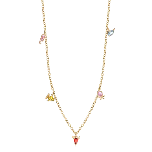 Gargantilha Mix Marinho Zircônias Coloridas Folheada a Ouro 18k