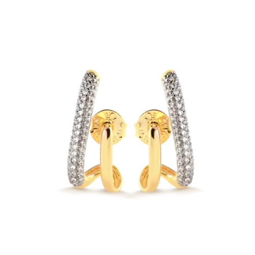 Brinco Ear Hook Duplo Cravejado Folheado a Ouro 18k