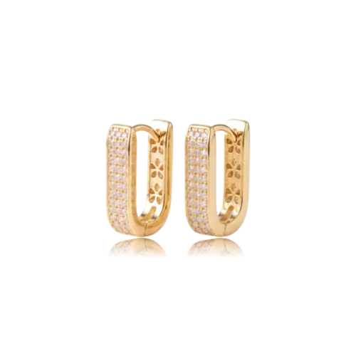 Argola Retangular Zircônia 10x16mm Folheada a Ouro 18k