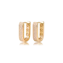 Argola Retangular Zircônia 10x16mm Folheada a Ouro 18k
