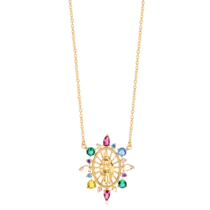 Gargantilha N Senhora das Graças Pedras Coloridas Folheada a Ouro 18k