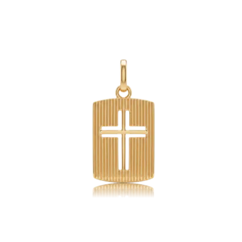 Pingente Medalha Retangular Cruz Folheado a Ouro 18k