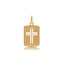 Pingente Medalha Retangular Cruz Folheado a Ouro 18k
