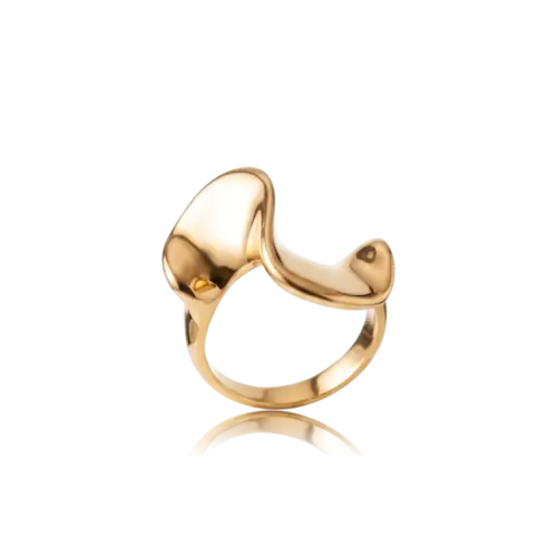 Anel Tipo Orgânico Curvas Folheado a Ouro 18k