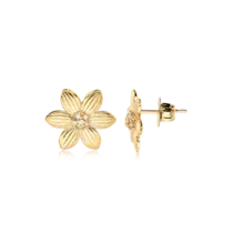 Brinco Flor Frisos Zircônia Folheado a Ouro 18k