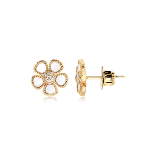 Brinco Flor Madrepérola Folheado a Ouro 18k