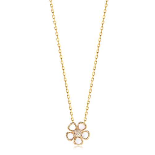 Pingente Flor Madrepérola Folheado a Ouro 18k