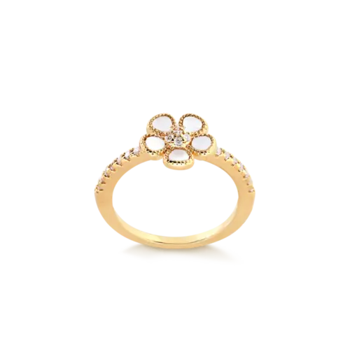Anel Flor Madrepérola Folheado a Ouro 18k