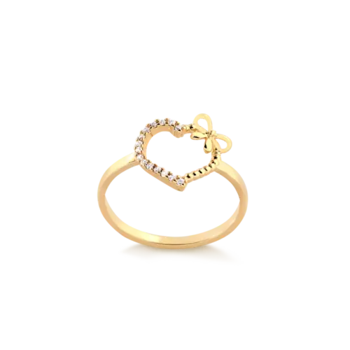 Anel Coração Laço Zircônia Folheado a Ouro 18k
