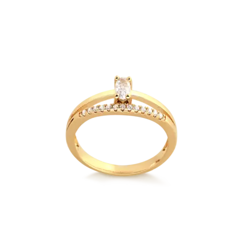 Anel Duplo Solitário Aparador Zircônia Folheado a Ouro 18k