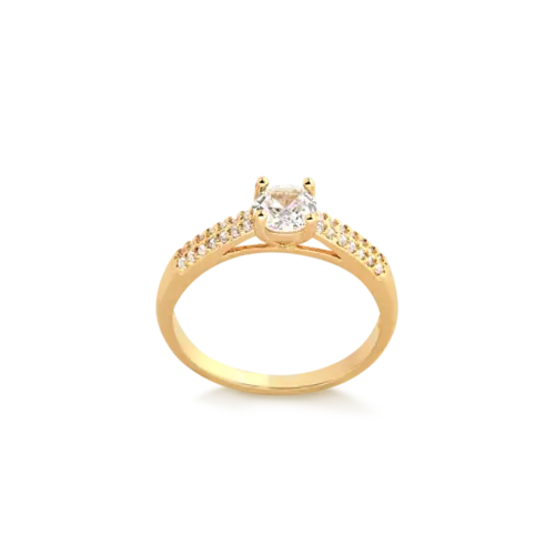Anel Solitário Zircônia Folheado a Ouro 18k