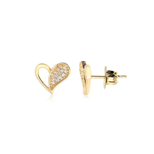Brinco Coração Zircônia Folheado a Ouro 18k