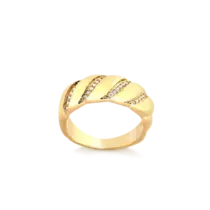 Anel Largo Detalhes Torcido Zircônia Folheado a Ouro 18k