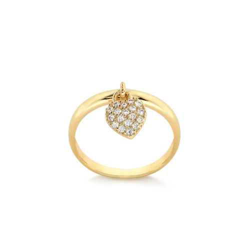 Anel Coração Zircônia Pendurado Folheado a Ouro 18k