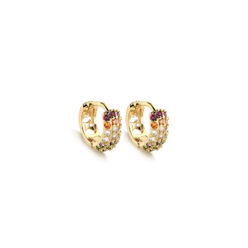 Argola Click 3 Fileiras de Zircônia 9mm Folheada a Ouro 18k