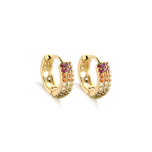 Argola Click 3 Fileiras de Zircônia 13mm Folheada a Ouro 18k