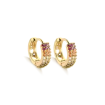 Argola Click 3 Fileiras de Zircônia 13mm Folheada a Ouro 18k