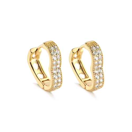 Argola Click Formato Coração Zircônia 17mm Folheada a Ouro 18k