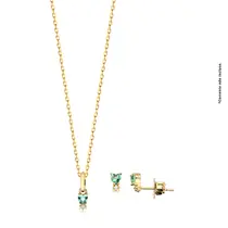 Conjunto Brinco e Pingente Zircônia Coração Folheado a Ouro 18k