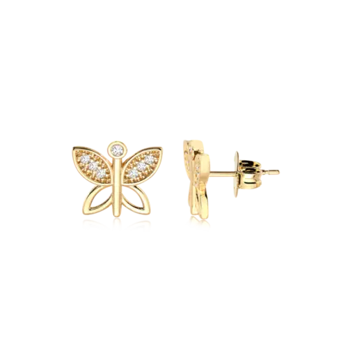 Brinco Borboleta Zircônia Folheado a Ouro 18k