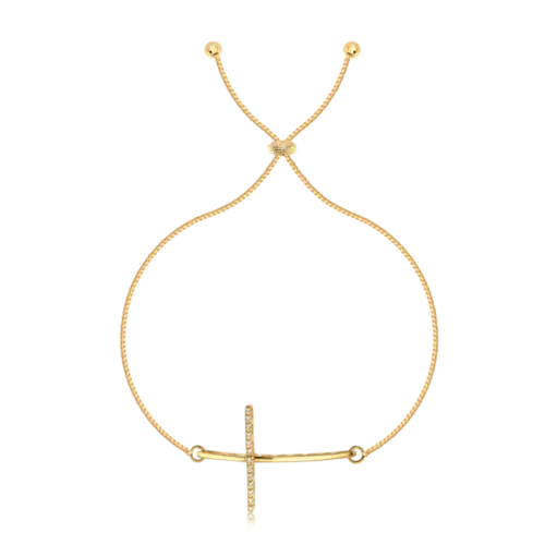 Pulseira Regulável Cruz Zircônia Folheada a Ouro 18k