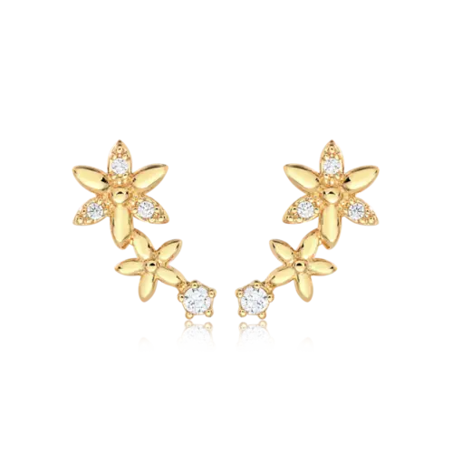 Brinco Flores Zircônia Folheada a Ouro 18k
