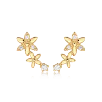 Brinco Flores Zircônia Folheada a Ouro 18k